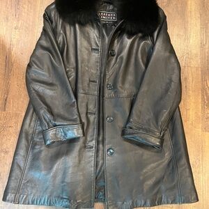 Leather Limited Black CALF Leather Coat Removable Genuine Fox Collar Women's - M